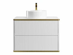 Vente-unique Mueble de baño estriado con ribete dorado y lavabo redondo, 80 cm, KELIZA Blanco Clearance