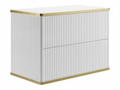 Vente-unique Mueble de baño estriado con ribete dorado y lavabo redondo, 80 cm, KELIZA Blanco Clearance