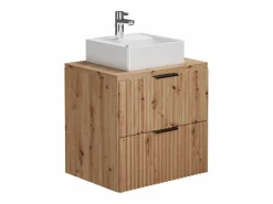 Vente-unique Mueble de baño estriado con lavabo sobre encimera y columna, natural claro, 60 cm, ZEVARA Color natural claro Best