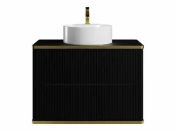 Vente-unique Mueble De Baño Simple|Mueble de baño estriado con ribete dorado y lavabo redondo, , 80 cm, KELIZA