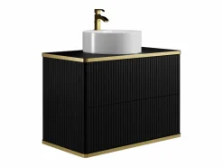 Vente-unique Mueble De Baño Simple|Mueble de baño estriado con ribete dorado y lavabo redondo, , 80 cm, KELIZA