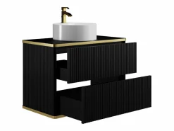 Vente-unique Mueble De Baño Simple|Mueble de baño estriado con ribete dorado y lavabo redondo, , 80 cm, KELIZA