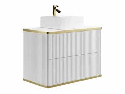 Vente-unique Mueble de baño estriado con ribete dorado y lavabo sobre encimera, , KELIZA Blanco Hot