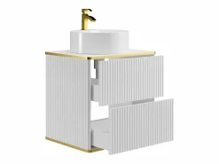 Vente-unique Mueble de baño estriado con ribete dorado y lavabo sobre encimera, , L60 cm, KELIZA Blanco Best