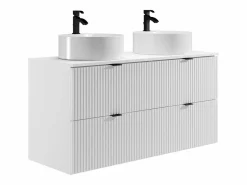 Mueble de baño estriado, lavabo sobre encimera redondo y columna, mate, 120cm ZEVINI^Vente-unique Clearance
