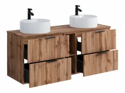 Mueble de baño estriado natural claro con estantes y lavabo redondo, 140 cm, ZEVARA^Vente-unique New