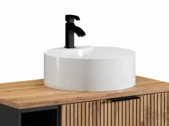 Vente-unique Mueble De Baño Simple|Mueble de baño estriado natural claro con estantes y lavabo, 80 cm, MADELA