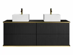 Mueble de baño estriado con ribete dorado, doble lavabo, 150 cm - KELIZA^Vente-unique Hot