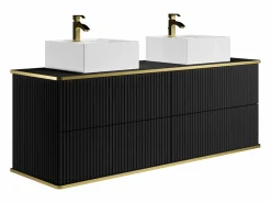 Mueble de baño estriado con ribete dorado, doble lavabo, 150 cm - KELIZA^Vente-unique Hot