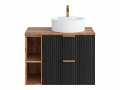 Vente-unique Mueble De Baño Simple|Mueble de baño estriado con Estantes y lavabo para colocar, 80 cm, ZEVARA