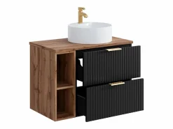 Vente-unique Mueble De Baño Simple|Mueble de baño estriado con Estantes y lavabo para colocar, 80 cm, ZEVARA