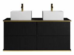 Mueble de baño estriado con ribete dorado, dos lavabos cuadrado, 120 cm, KELIZA^Vente-unique Clearance