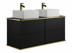 Mueble de baño estriado con ribete dorado, dos lavabos cuadrado, 120 cm, KELIZA^Vente-unique Clearance