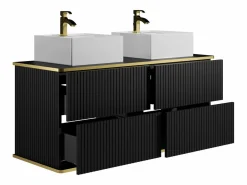 Mueble de baño estriado con ribete dorado, dos lavabos cuadrado, 120 cm, KELIZA^Vente-unique Clearance