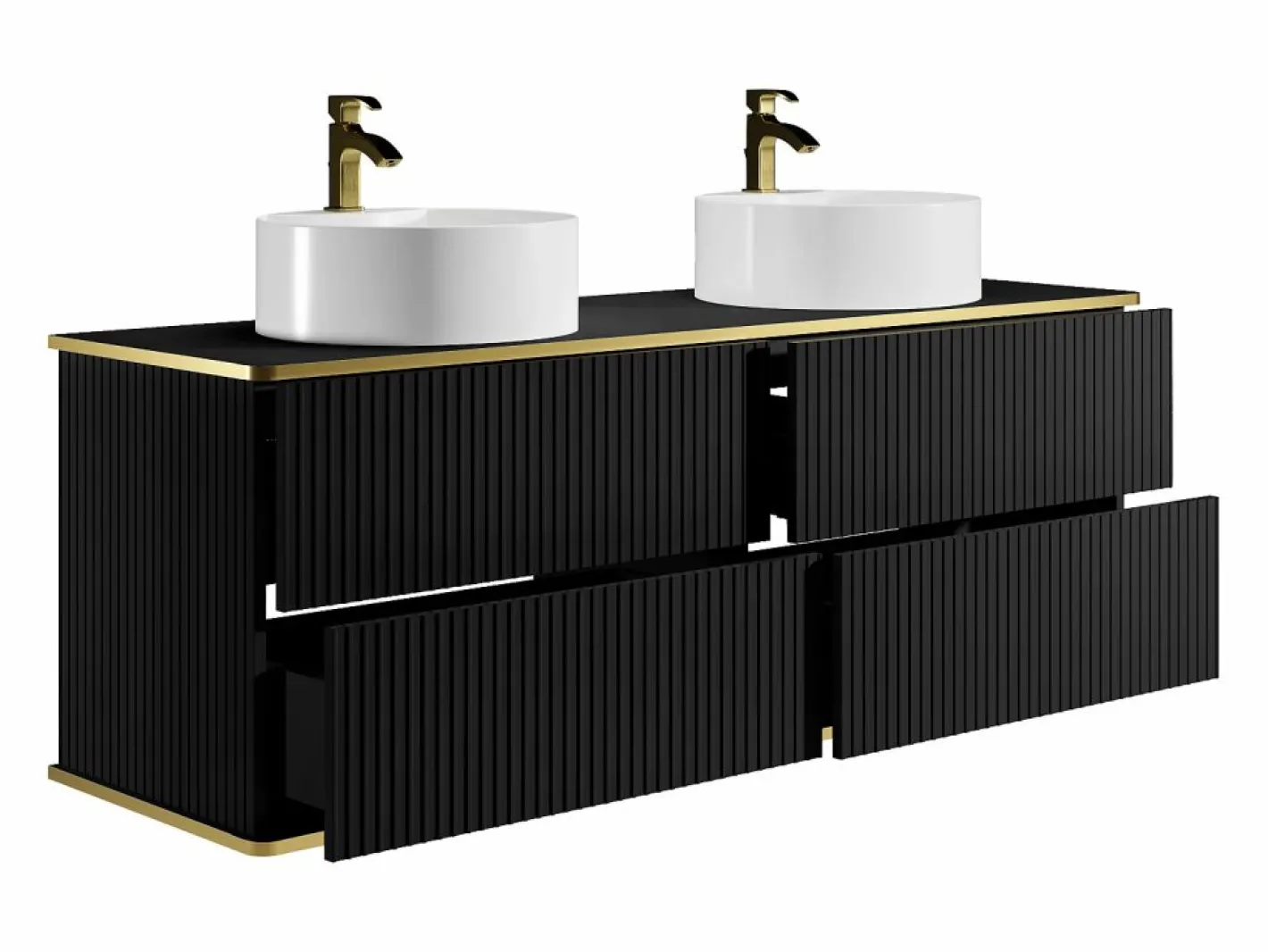Mueble de baño estriado con ribete dorado, doble lavabo, 150 cm - KELIZA^Vente-unique Discount