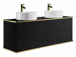 Mueble de baño estriado con ribete dorado, doble lavabo, 150 cm - KELIZA^Vente-unique Discount