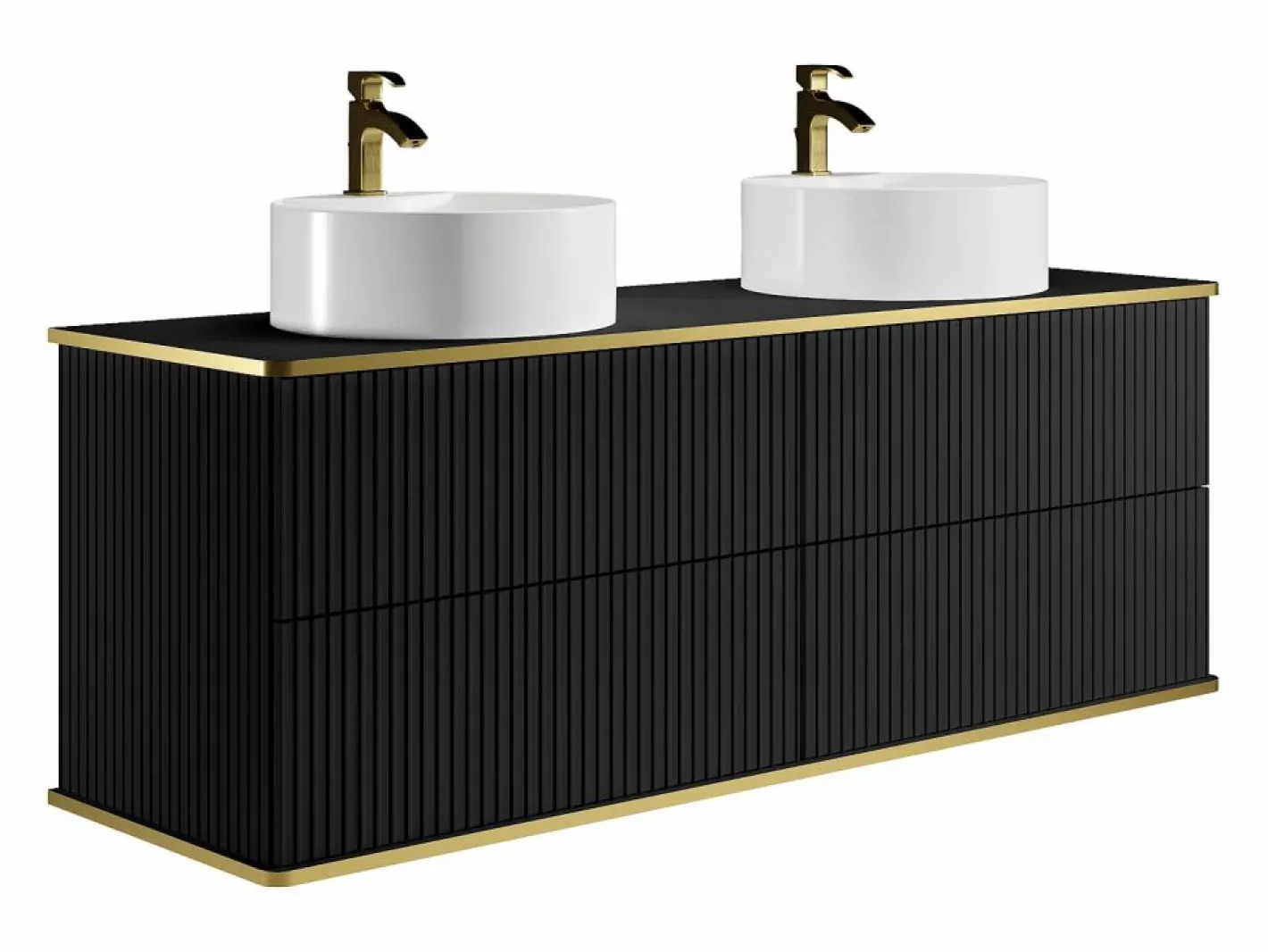 Mueble de baño estriado con ribete dorado, doble lavabo, 150 cm - KELIZA^Vente-unique Discount