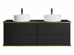 Mueble de baño estriado con ribete dorado, doble lavabo, 150 cm - KELIZA^Vente-unique Discount
