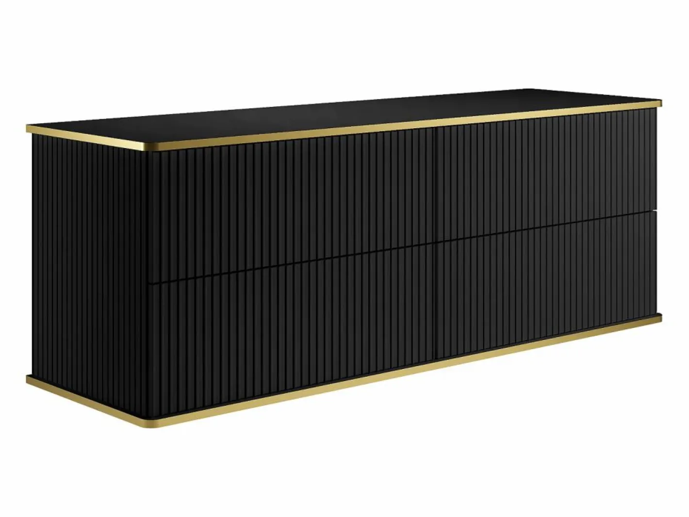 Mueble de baño estriado con ribete dorado, doble lavabo, 150 cm - KELIZA^Vente-unique Discount