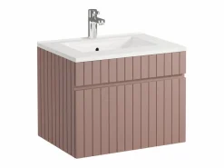 Mueble de baño estriado rosa con lavabo encastrado y columna, 60 cm, SATARA^Vente-unique