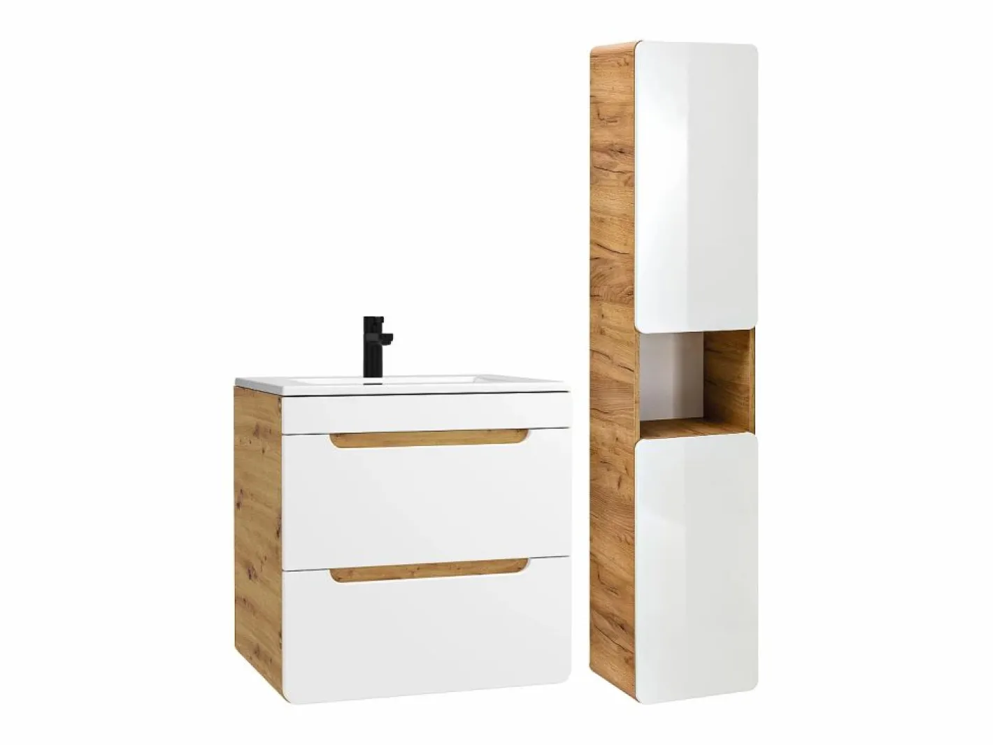 Mueble de baño flotante 60 cm natural con lavabo encastrado y armario - ARUBA^Vente-unique Clearance