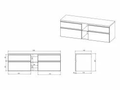 Vente-unique Mueble De Lavabo|Mueble de baño flotante, color antracita, Ancho 150 x Alt. 46 cm, MAGDALENA
