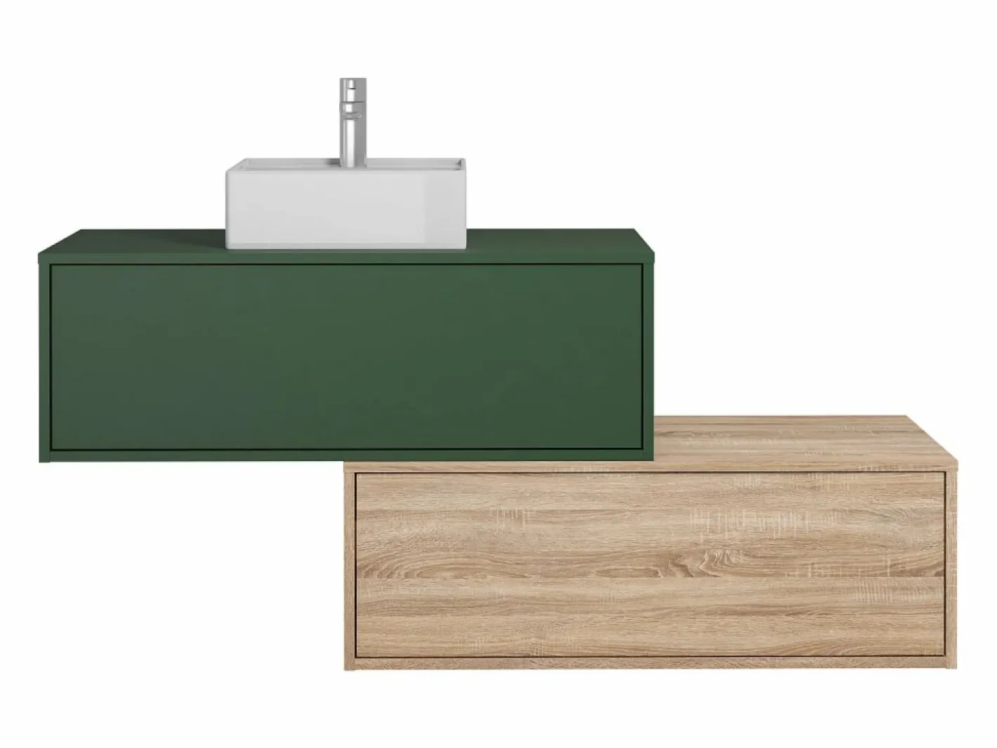 Vente-unique Mueble De Baño Simple|Mueble de baño flotante con lavabo, verde y natural claro, 2 cajones, TEANA