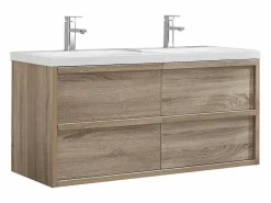 Vente-unique Mueble De Baño Con Doble Lavabo|Mueble de baño flotante con lavabo encastrable, natural claro, 120 cm, QUADRA