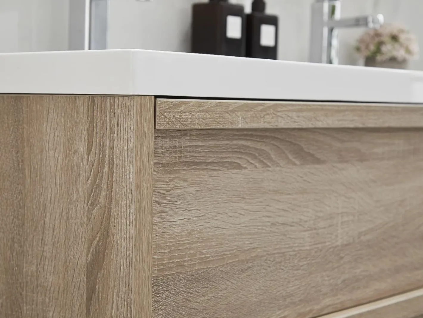 Vente-unique Mueble De Baño Con Doble Lavabo|Mueble de baño flotante con lavabo encastrable, natural claro, 120 cm, QUADRA