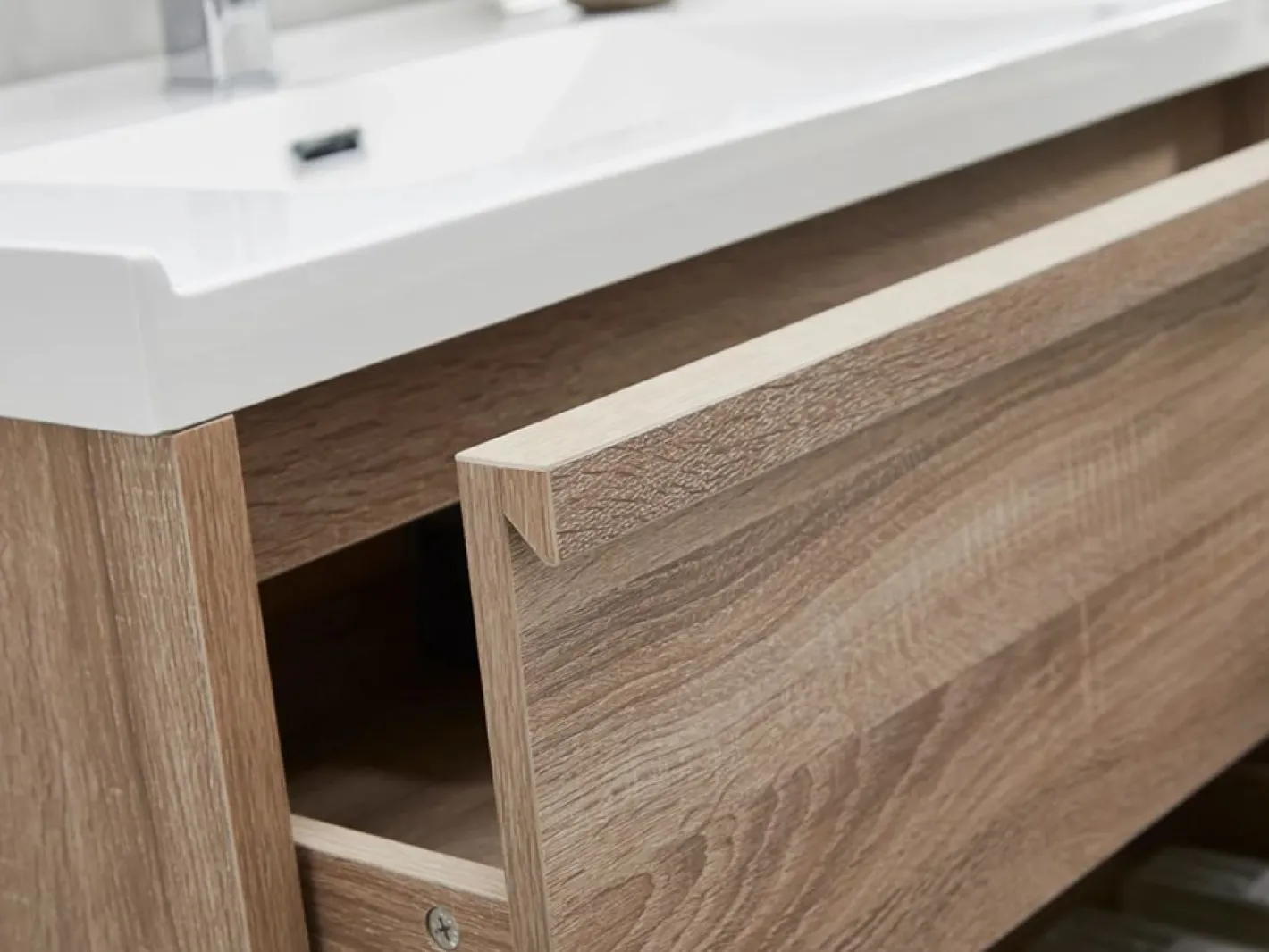 Vente-unique Mueble De Baño Con Doble Lavabo|Mueble de baño flotante con lavabo encastrable, natural claro, 120 cm, QUADRA