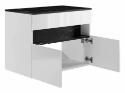 Mueble de baño flotante con luces LED y encimera - Blanco y natural oscuro - Ancho 80 cm - POZEGA^Vente-unique Online