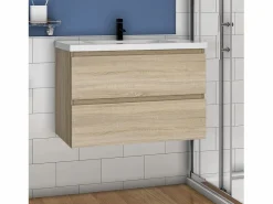 Aica Mueble de baño flotante con lavabo, 79 x 44.5 x 52 cm,Color Roble,Con 2 Cajones, Muebles de Alta Calidad, Color natural claro Outlet
