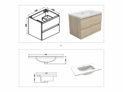 Aica Mueble de baño flotante con lavabo, 79 x 44.5 x 52 cm,Color Roble,Con 2 Cajones, Muebles de Alta Calidad, Color natural claro Outlet