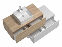 Vente-unique Mueble de baño flotante con lavabo, blanco y natural claro, 2 cajones, TEANA Color natural claro / Blanco Hot