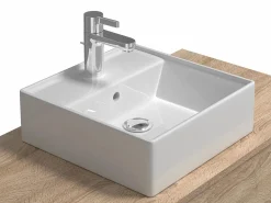 Vente-unique Mueble de baño flotante con lavabo, blanco y natural claro, 2 cajones, TEANA Color natural claro / Blanco Hot