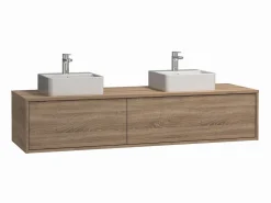 Vente-unique Mueble De Baño Con Doble Lavabo|Mueble de baño flotante con doble lavabo, color claro natural, Ancho 150 x Alt. 32 cm, ISAURE
