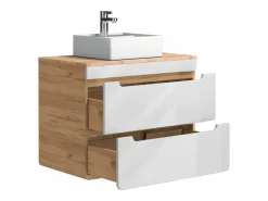 Vente-unique Mueble de baño flotante con lavabo sobre encimera, 80 cm, natural claro blanco, ARUBA Color natural claro / Blanco Outlet