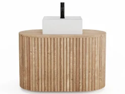 Vente-unique Mueble de baño flotante de teca con lavabo cuadrado - 90 cm - TOWARI Color natural claro Hot