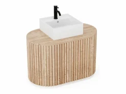 Vente-unique Mueble de baño flotante de teca con lavabo cuadrado - 90 cm - TOWARI Color natural claro Hot