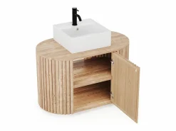 Vente-unique Mueble de baño flotante de teca con lavabo cuadrado - 90 cm - TOWARI Color natural claro Hot