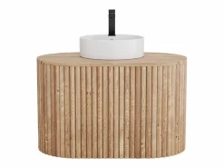 Vente-unique Mueble de baño flotante de teca con lavabo - 90 cm - TOWARI Color natural claro Discount
