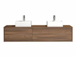 Vente-unique Mueble De Baño Con Doble Lavabo|Mueble de baño flotante de doble lavabo, natural oscuro, Ancho 150 x Alt. 32 cm, ISAURE