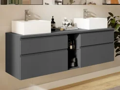 Mueble de baño flotante doble lavabo, antracita, L150 cm, MAGDALENA^Vente-unique Online