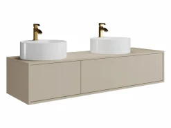 Vente-unique Mueble de baño flotante doble lavabo redondo, , L150 x H32 cm, ISAURE Beige