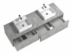 Mueble de baño flotante doble lavabo, gris, Ancho 150 x Alt. 32 cm, ISAURE^Vente-unique Outlet