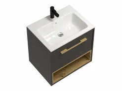 Vente-unique Mueble de baño flotante en con lavabo empotrado para baño, 60 cm, YANGRA Gris antracita Online