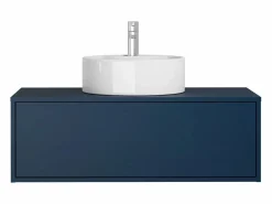 Vente-unique Mueble De Baño Simple|Mueble de baño flotante en color azul noche con lavabo redondo - 94 cm - TEANA II