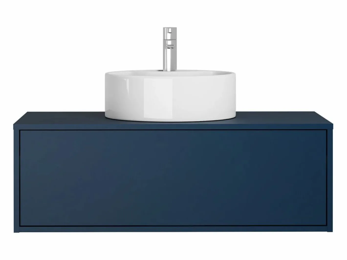 Vente-unique Mueble De Baño Simple|Mueble de baño flotante en color azul noche con lavabo redondo - 94 cm - TEANA II
