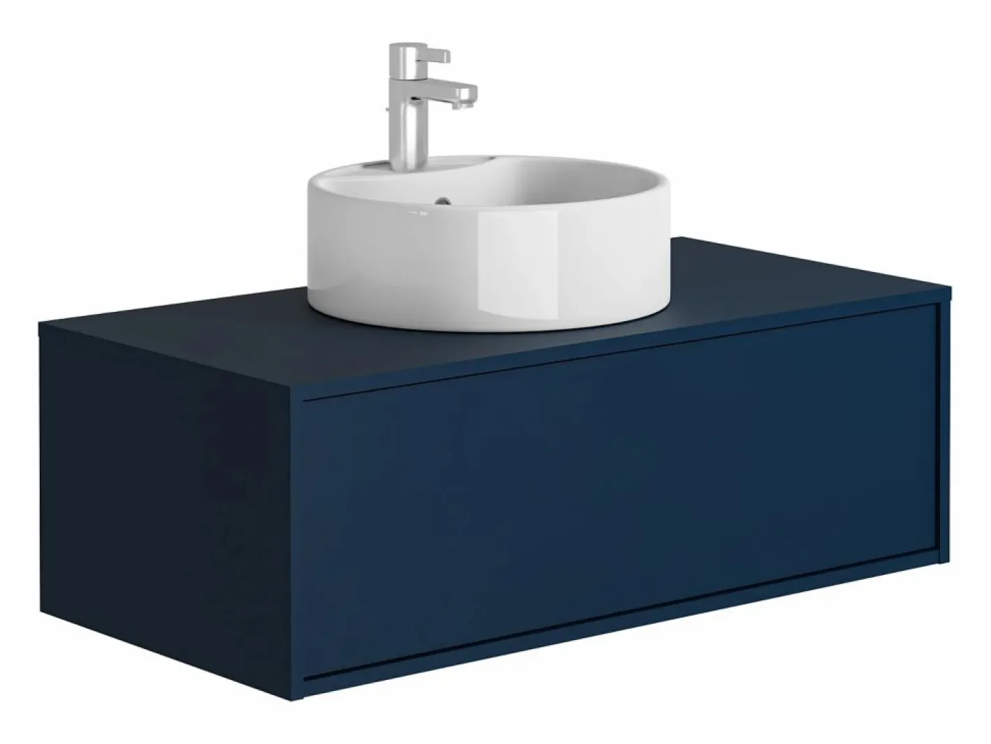 Vente-unique Mueble De Baño Simple|Mueble de baño flotante en color azul noche con lavabo redondo - 94 cm - TEANA II