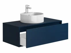 Vente-unique Mueble De Baño Simple|Mueble de baño flotante en color azul noche con lavabo redondo - 94 cm - TEANA II